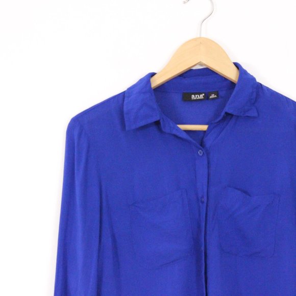*a.n.a Cobalt Blue Button Up Blouse - Picture 4 of 6